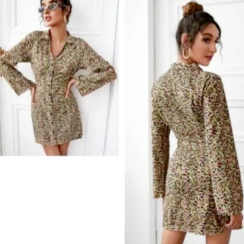 Zara Runched Sides Floral Print Shirt Dress